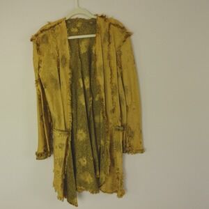 URU Jacket Chartreuse Green‎ Floral Silk Blend Duster Cardigan